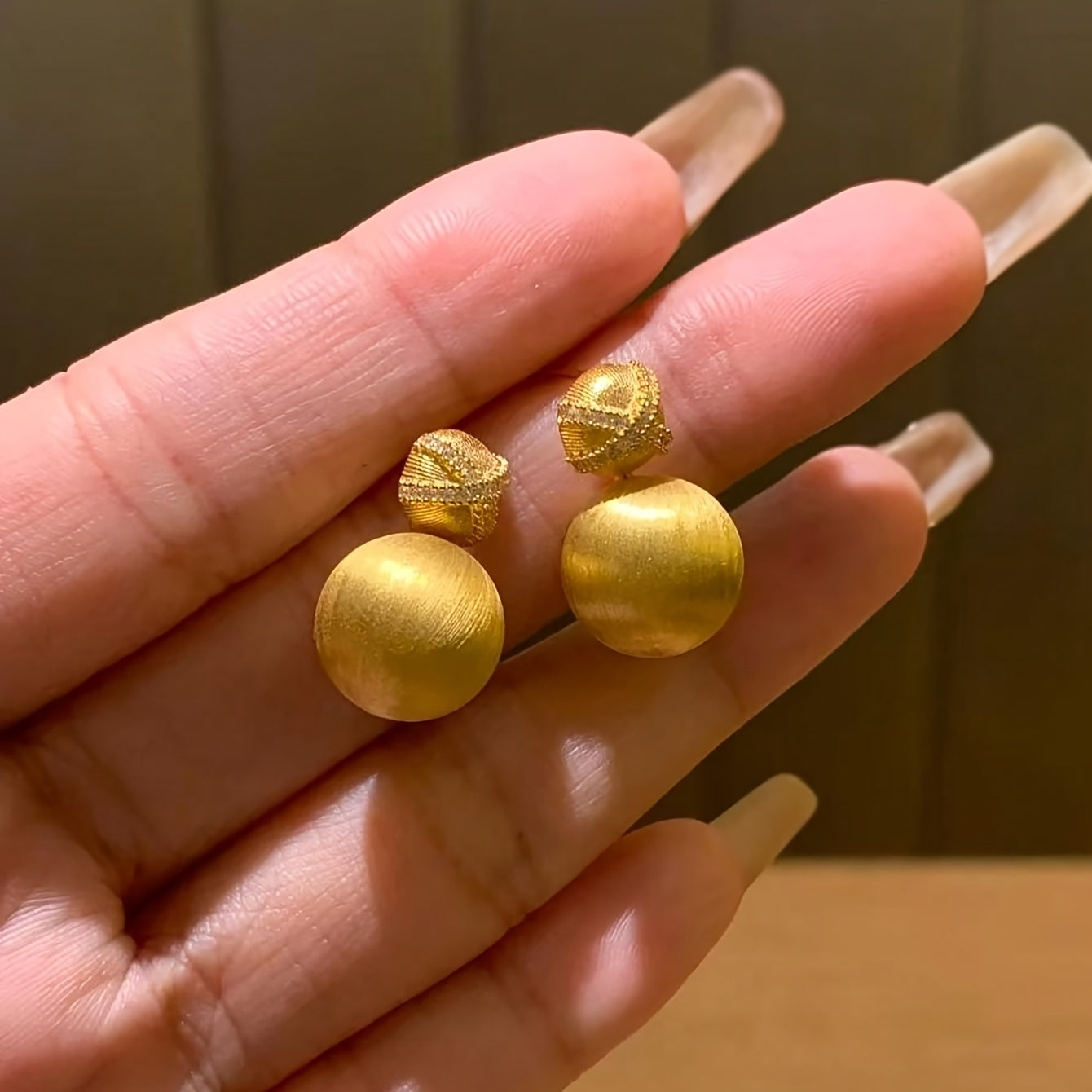 Italian Brushed Golden Ball Stud Earrings