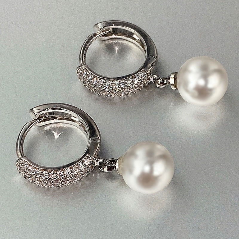 Freshwater Pearl Zircon Dangle Earrings