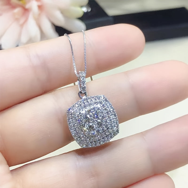 Square White Cubic Synthetic Zirconia Pendant Necklace