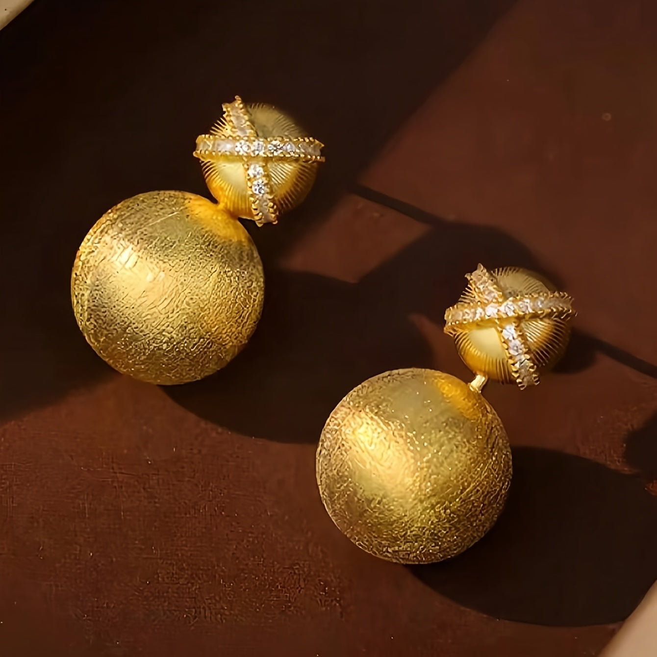 Italian Brushed Golden Ball Stud Earrings
