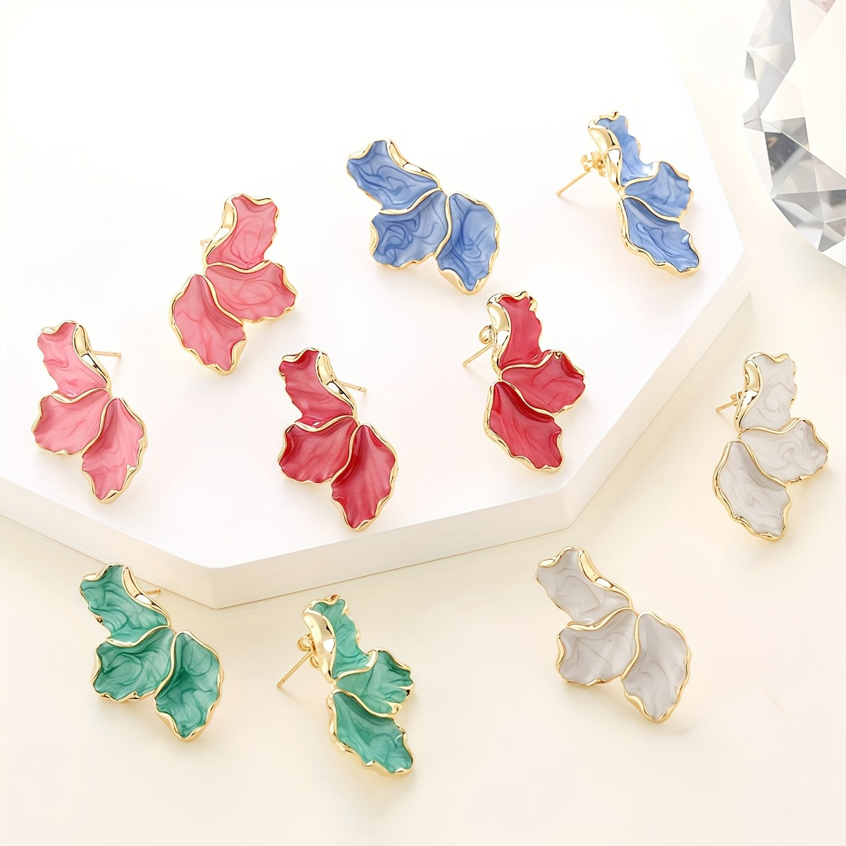 Rose Pink Half Flowers Stud Earrings