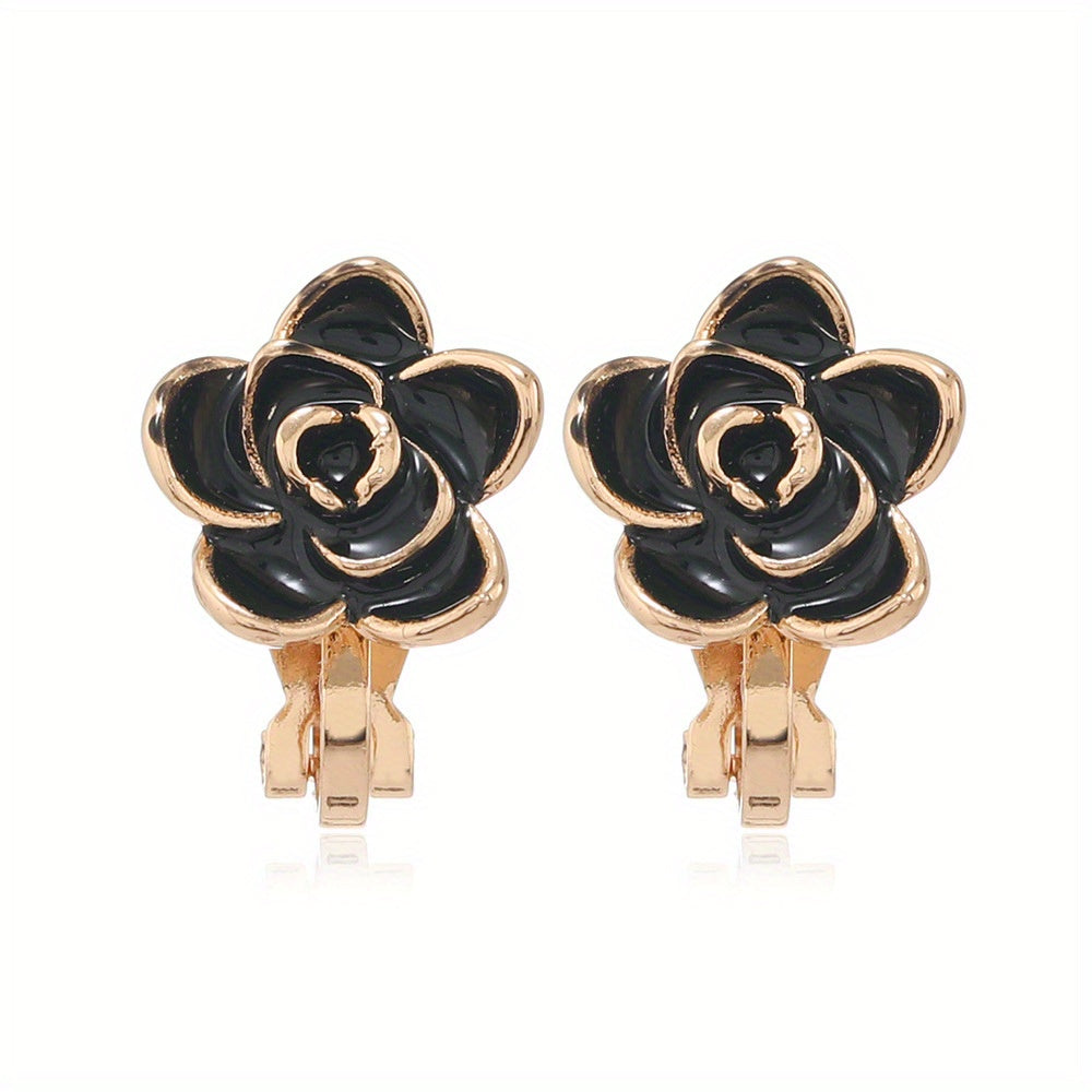 Camellia Flower Clip-On Earrings