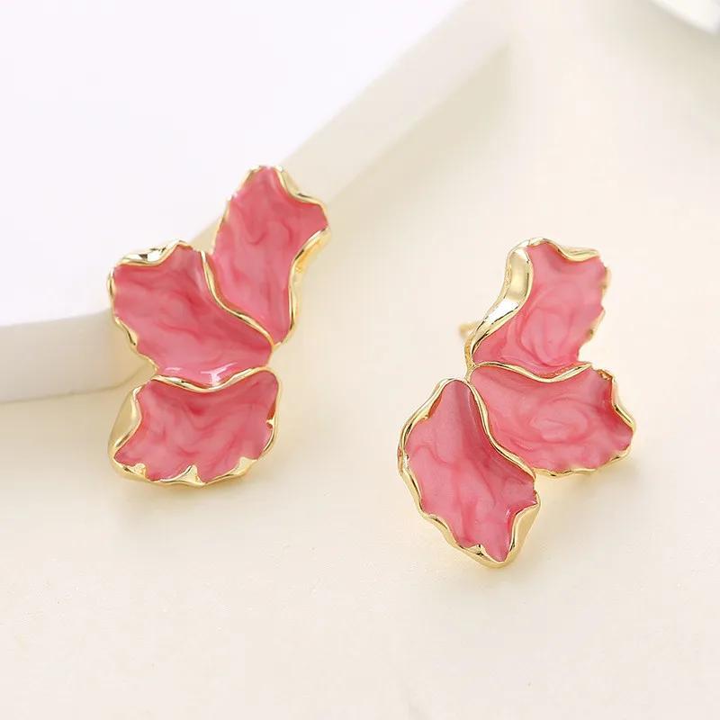 Rose Pink Half Flowers Stud Earrings