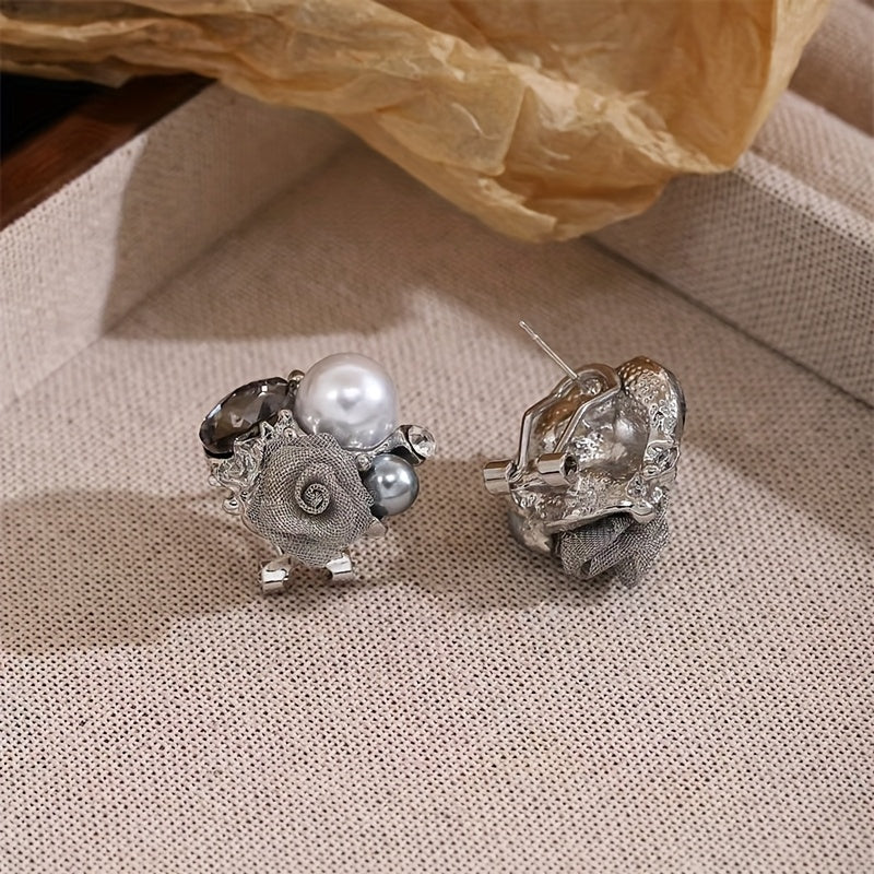 French Vintage Pearl Rose Earrings