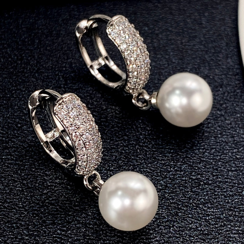 Freshwater Pearl Zircon Dangle Earrings