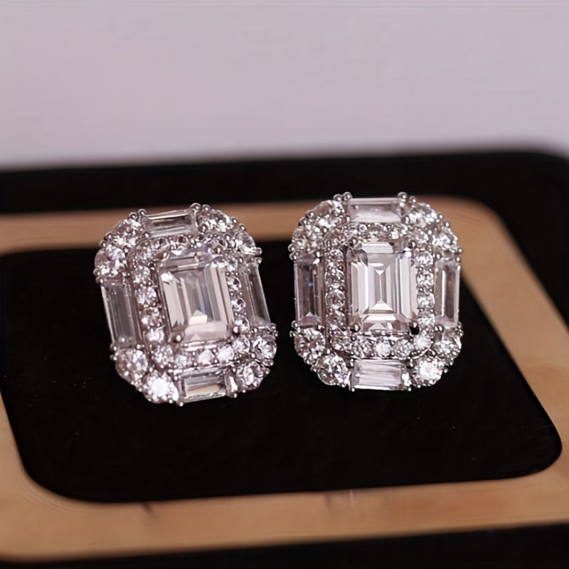 Elegant Rectangular Zirconia Earrings