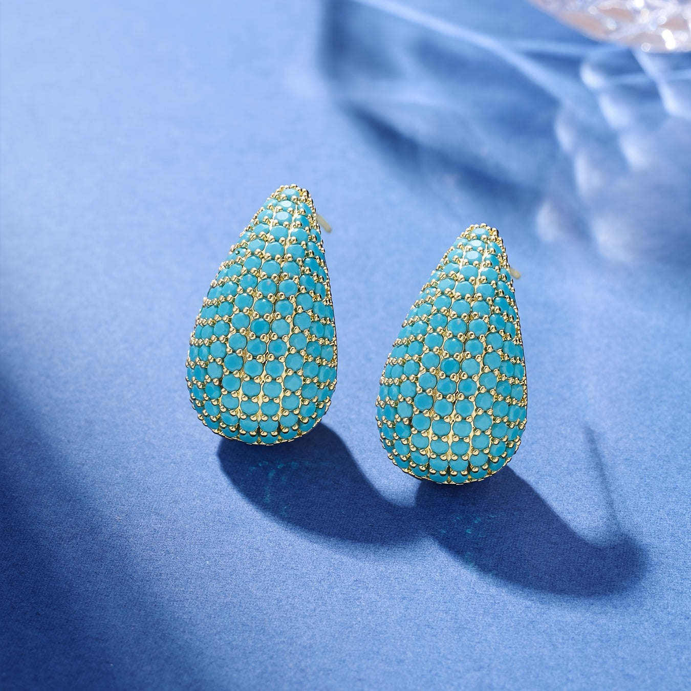 Sparkling Blue Water Drop Design Stud Earrings