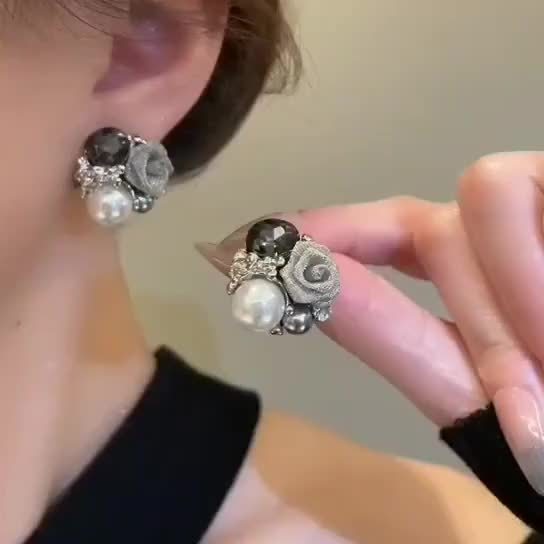 French Vintage Pearl Rose Earrings