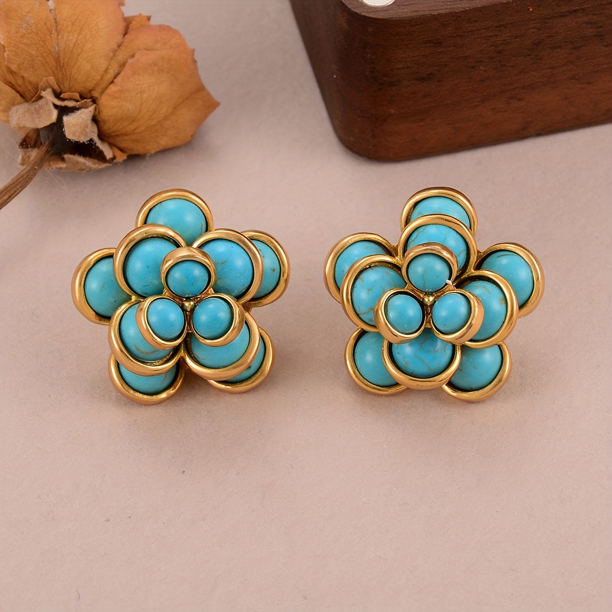Vintage Boho Turquoise Floral Earrings