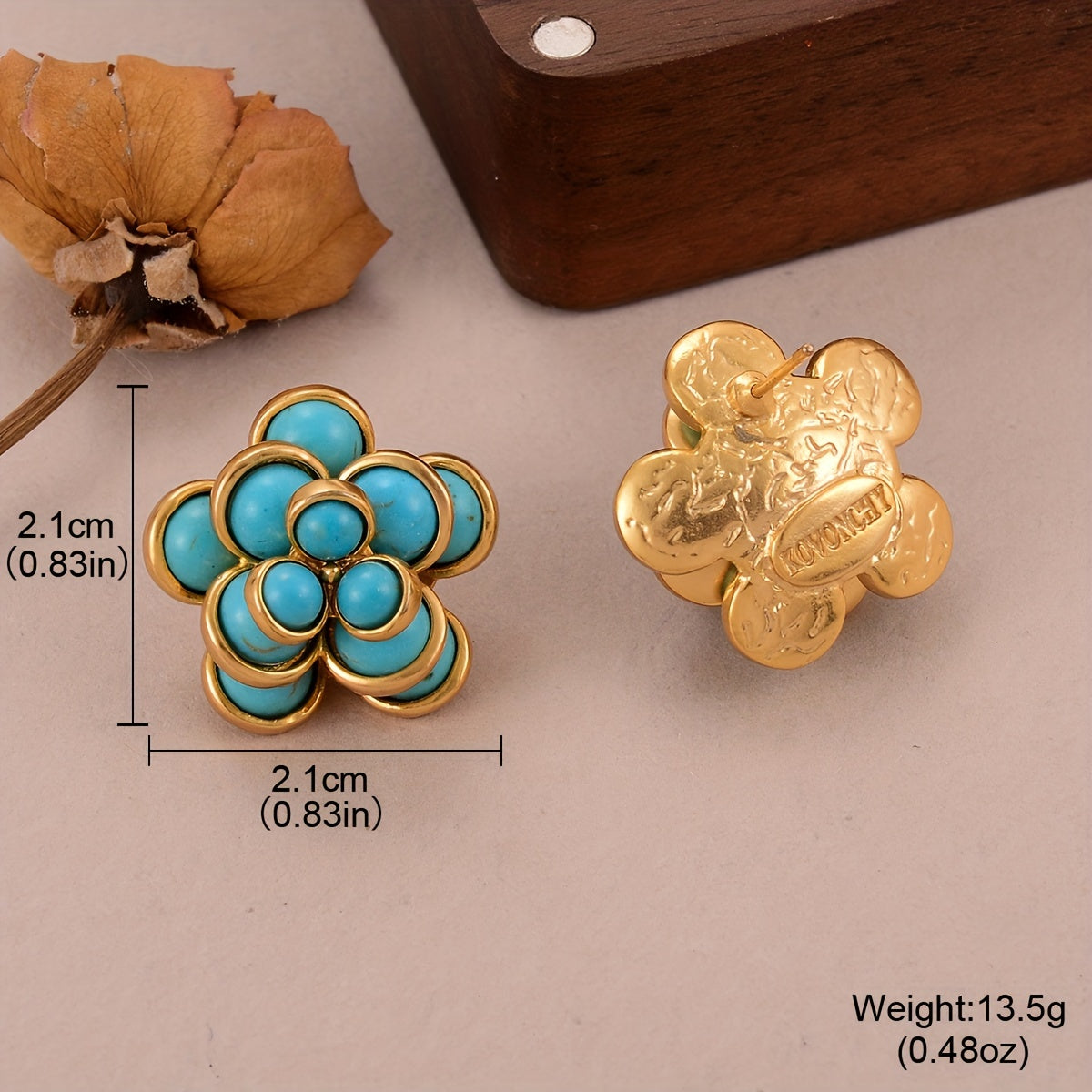 Vintage Boho Turquoise Floral Earrings