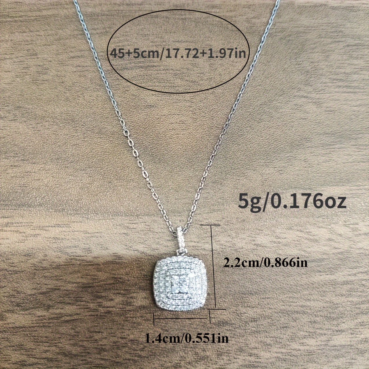 Square White Cubic Synthetic Zirconia Pendant Necklace