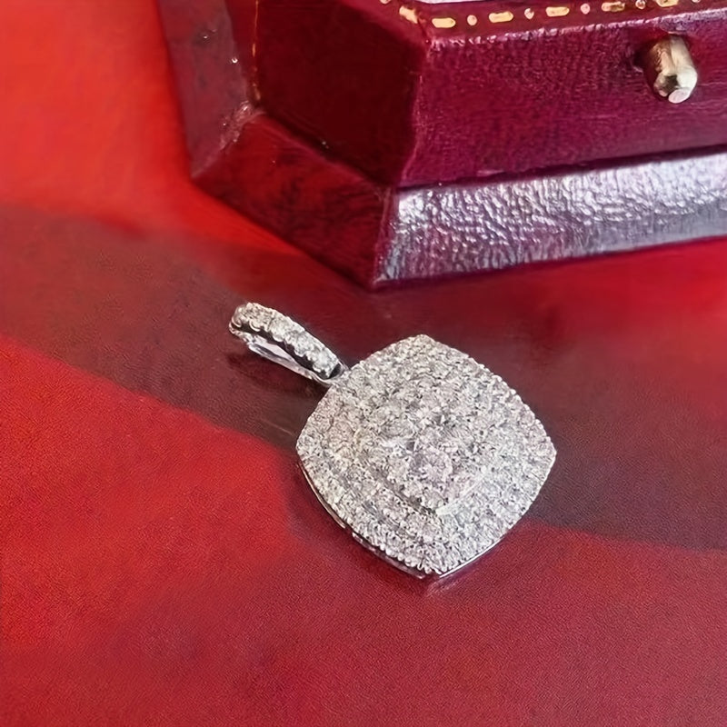 Square White Cubic Synthetic Zirconia Pendant Necklace
