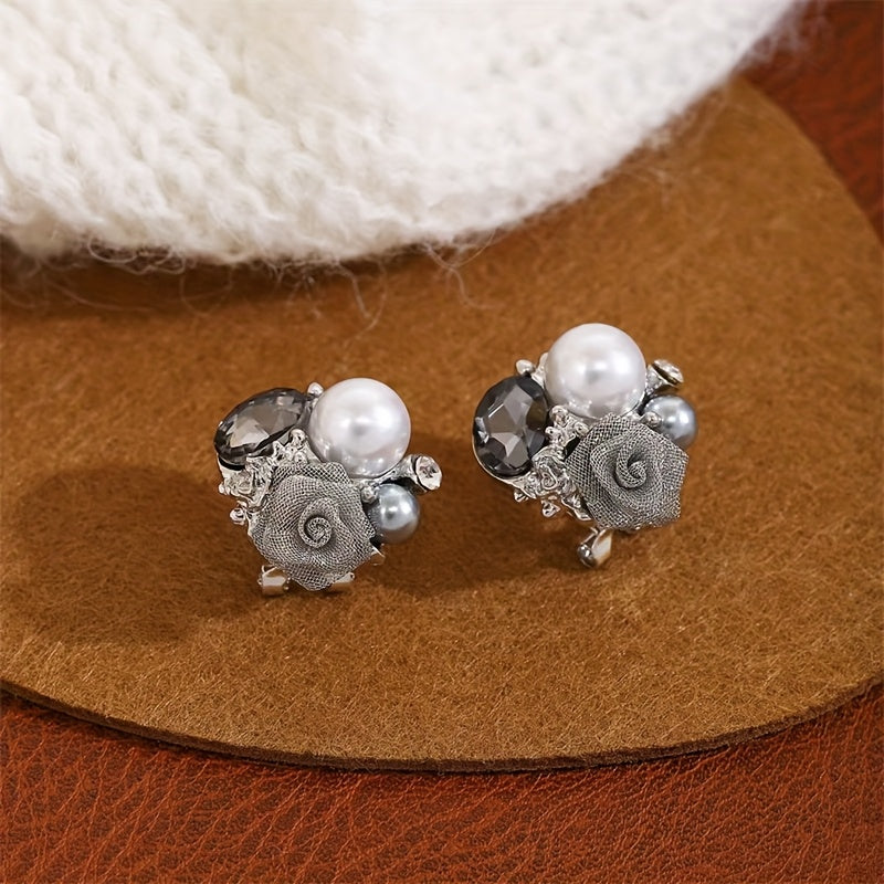 French Vintage Pearl Rose Earrings