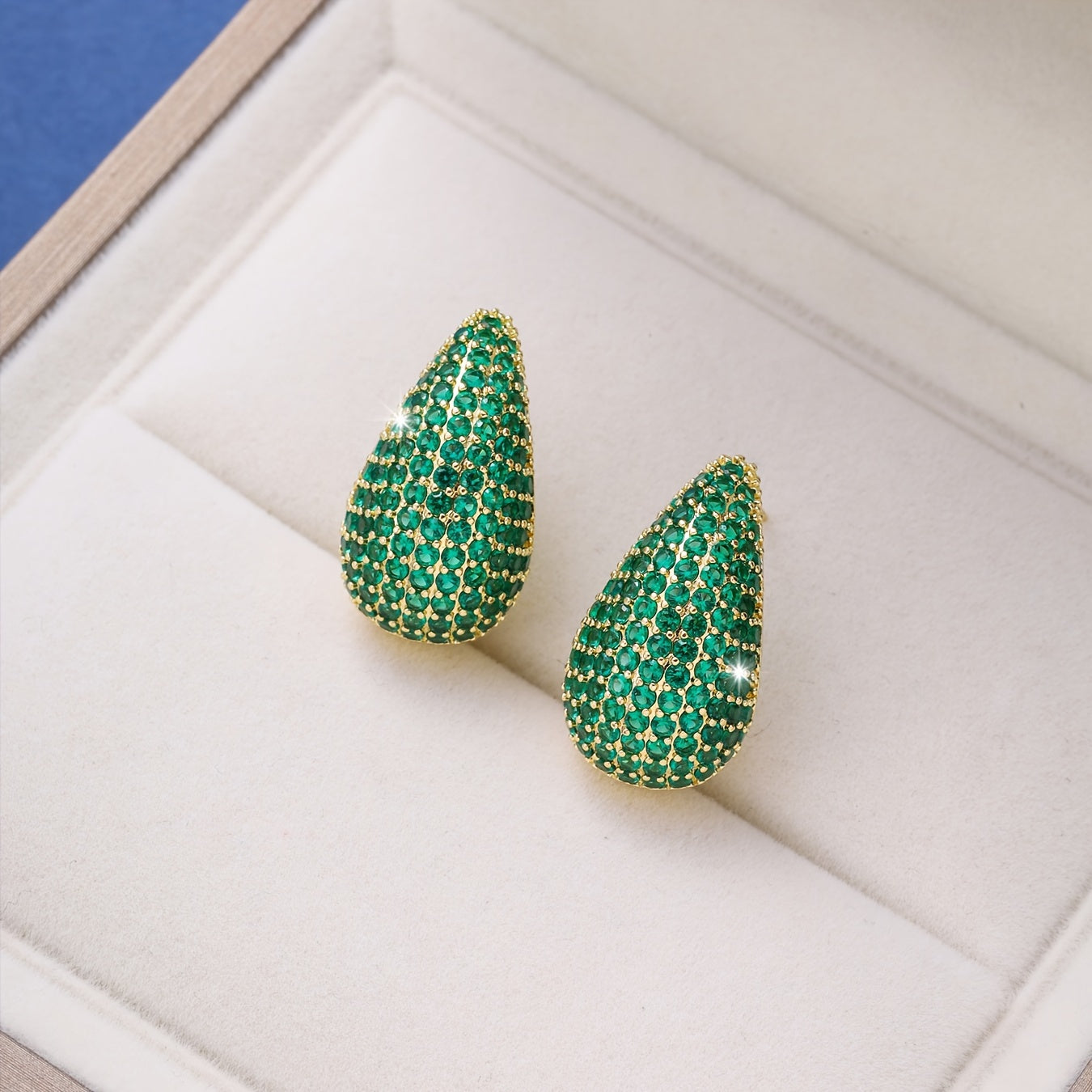 Sparkling Green Water Drop Design Stud Earrings