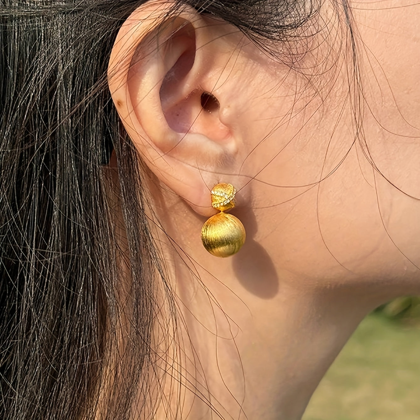 Italian Brushed Golden Ball Stud Earrings