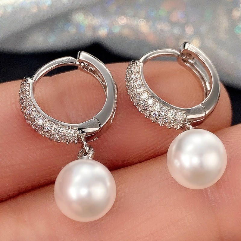 Freshwater Pearl Zircon Dangle Earrings