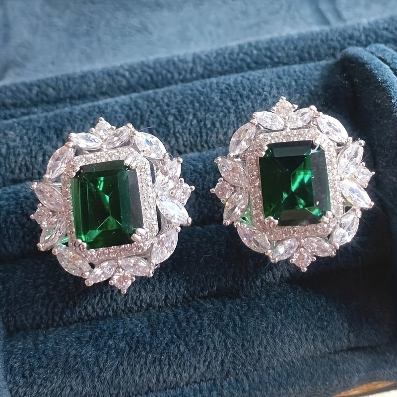 Emerald Green Synthetic Gemstone Stud Earrings