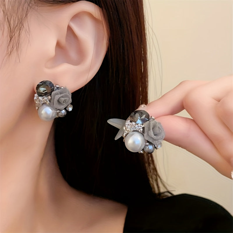 French Vintage Pearl Rose Earrings