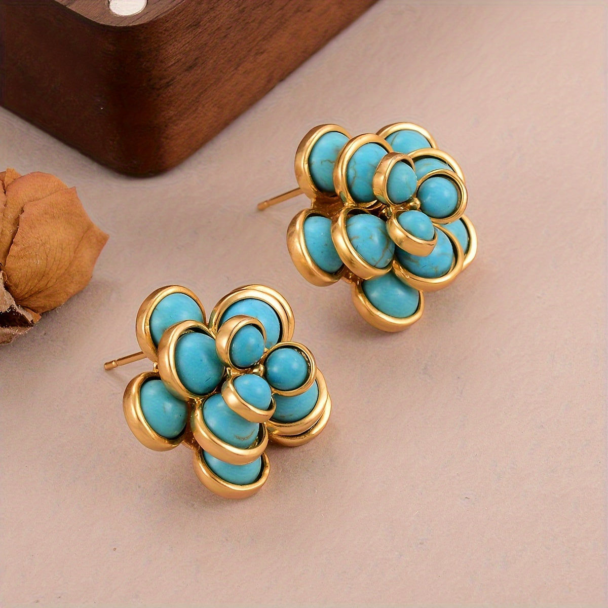 Vintage Boho Turquoise Floral Earrings