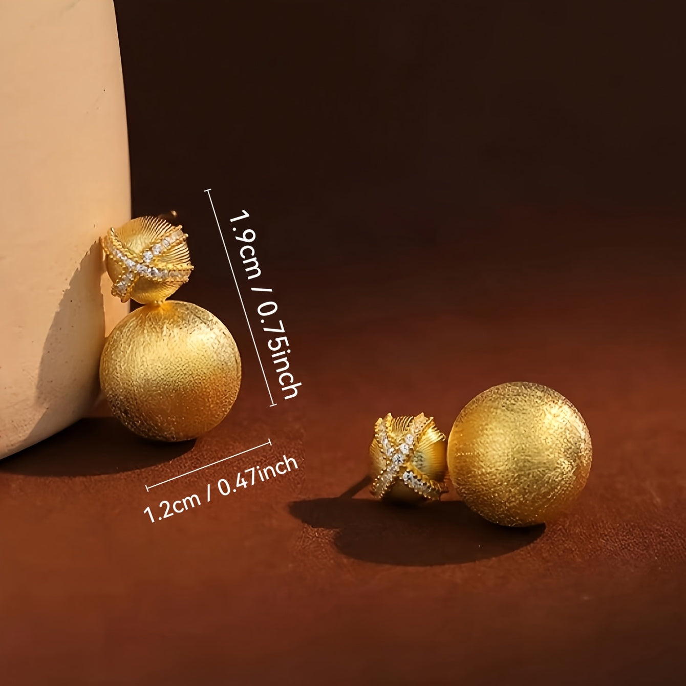 Italian Brushed Golden Ball Stud Earrings