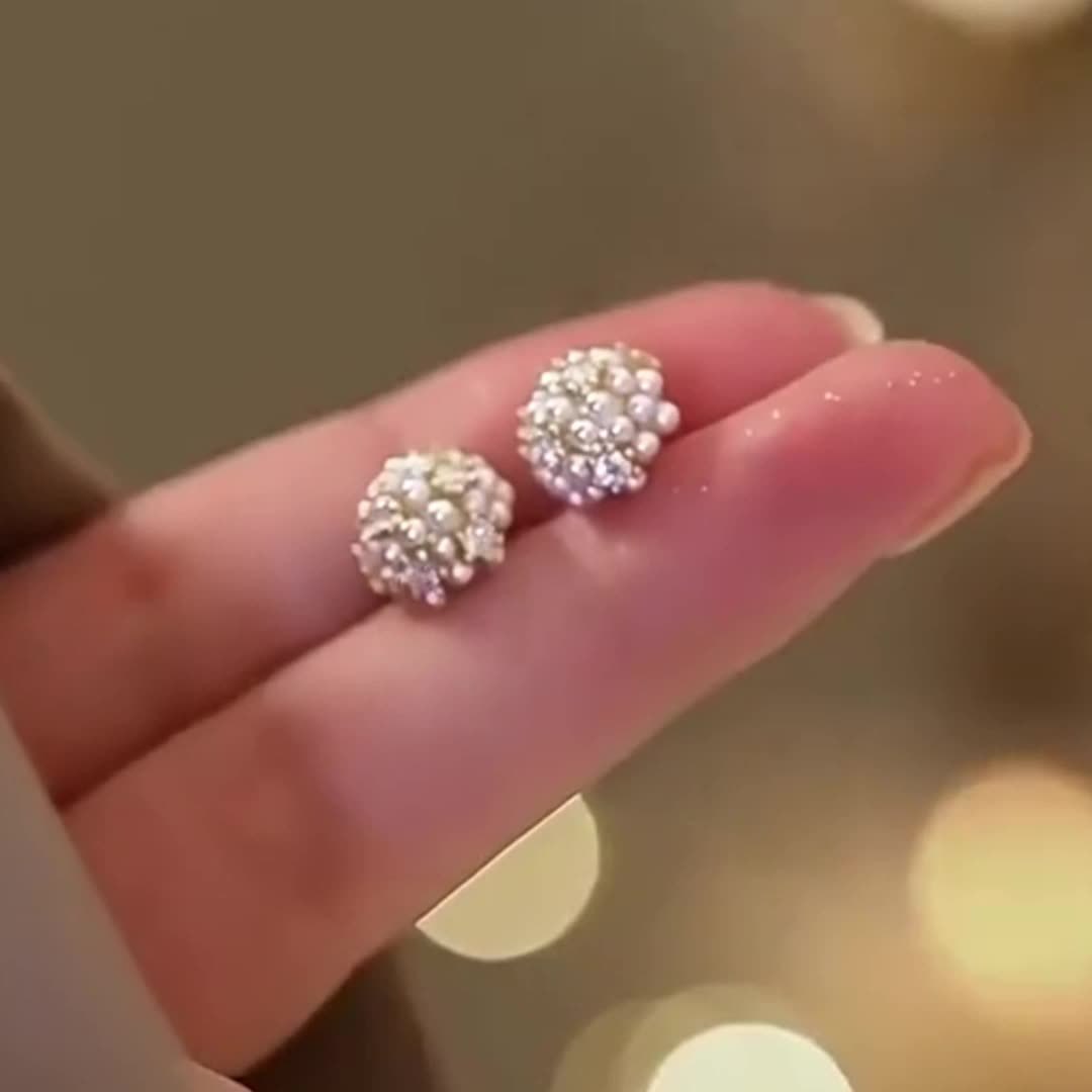 Pearl and Glass Ball Stud Earrings
