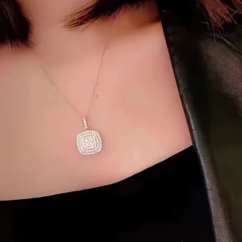 Square White Cubic Synthetic Zirconia Pendant Necklace