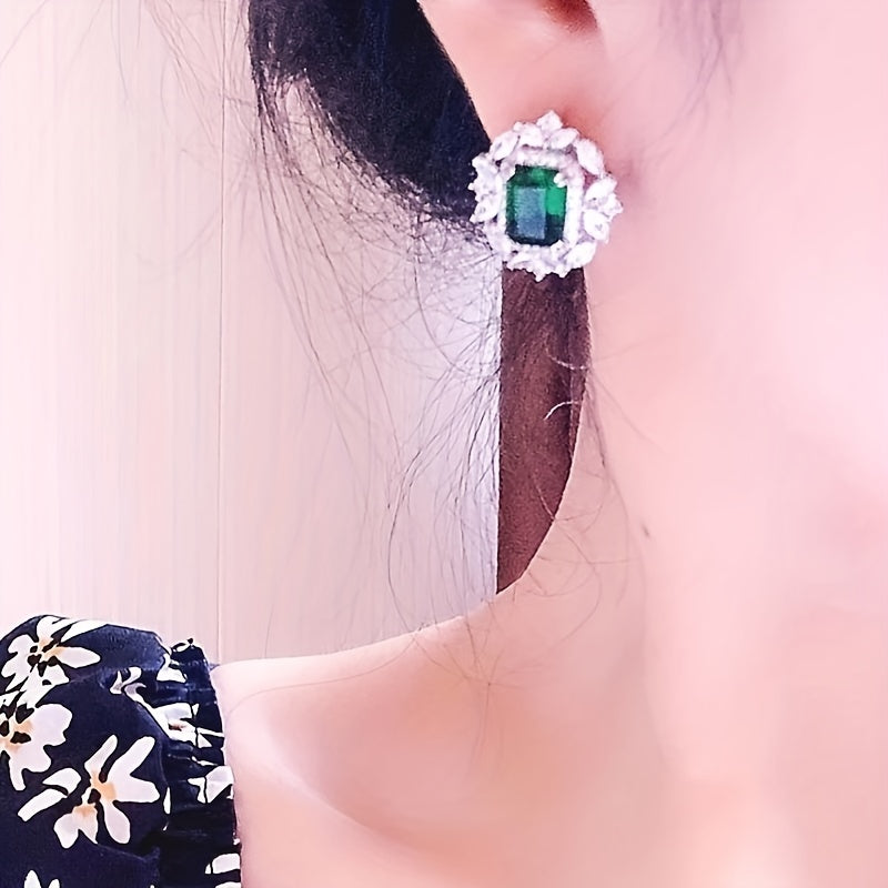 Emerald Green Synthetic Gemstone Stud Earrings
