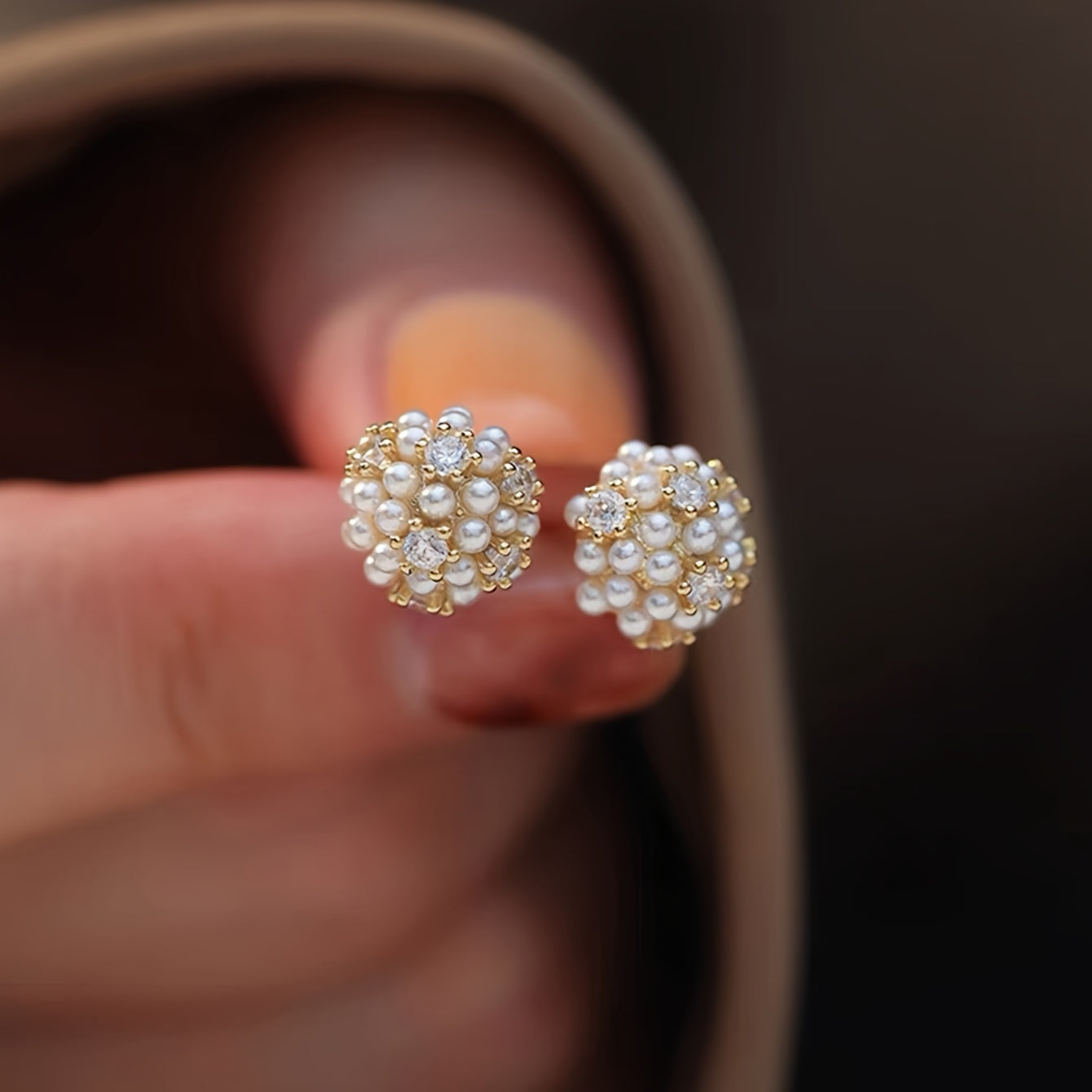 Pearl and Glass Ball Stud Earrings