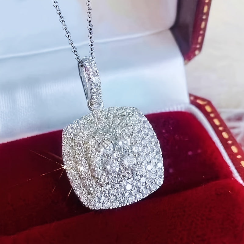 Square White Cubic Synthetic Zirconia Pendant Necklace