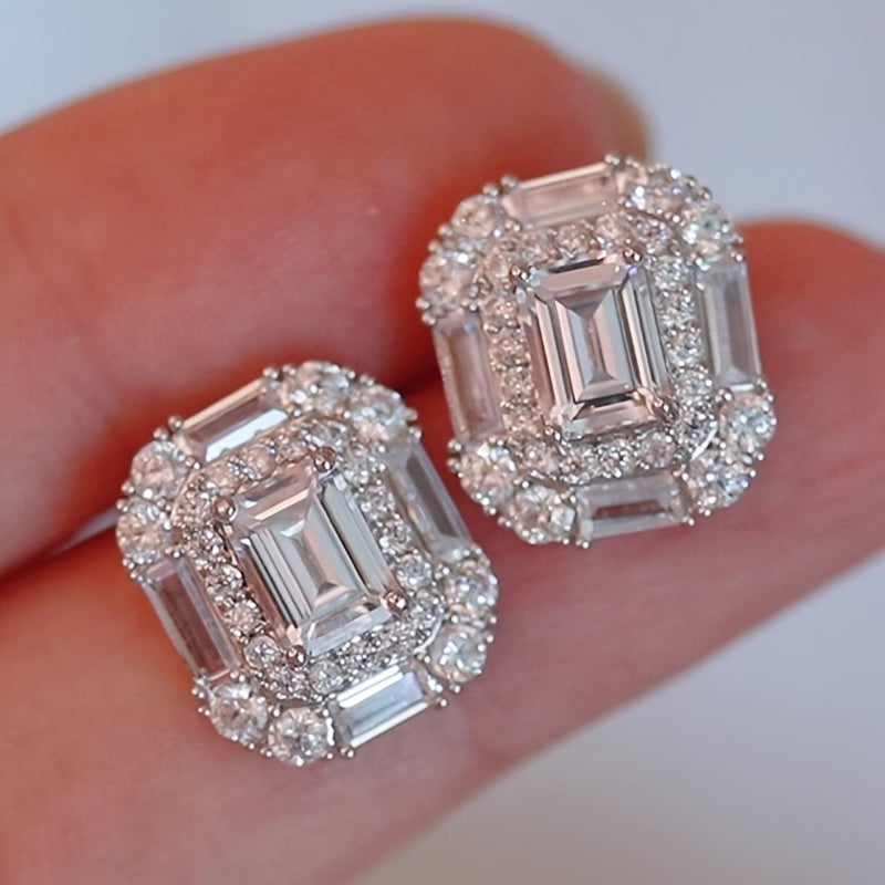 Elegant Rectangular Zirconia Earrings