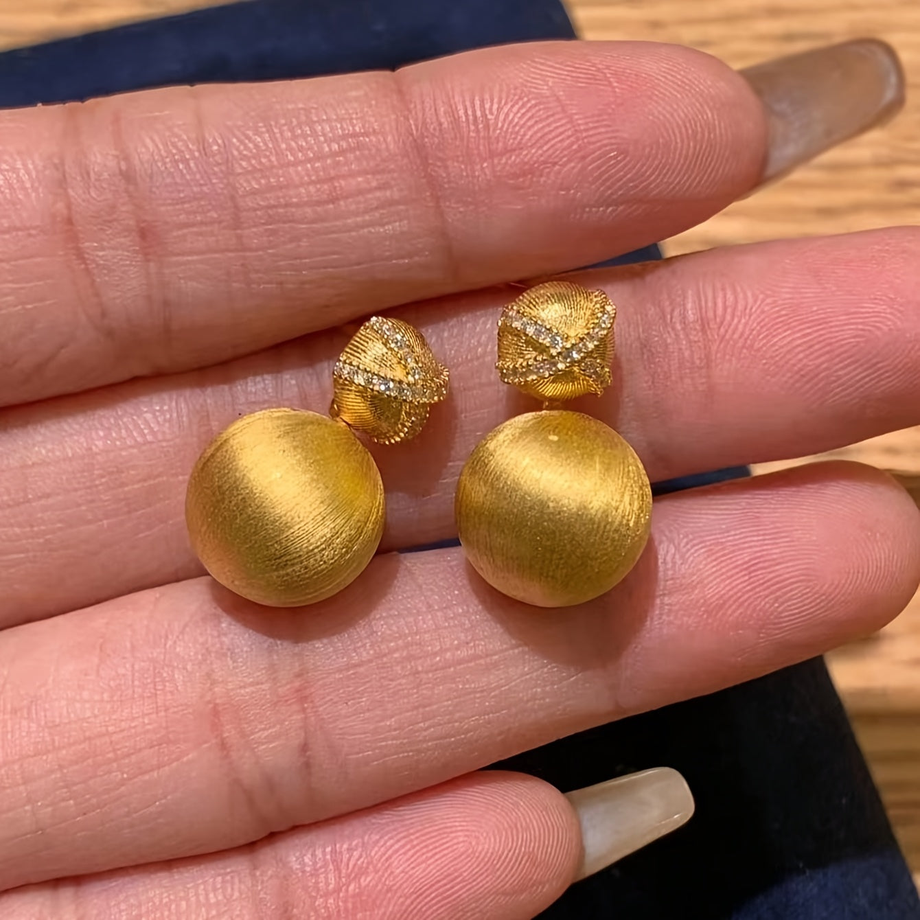 Italian Brushed Golden Ball Stud Earrings
