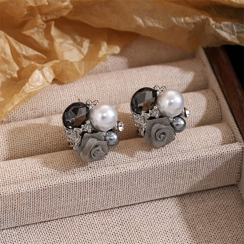 French Vintage Pearl Rose Earrings
