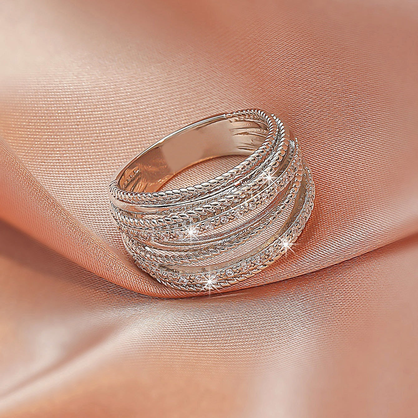 Romantic Rhinestone Cut Out Copper Ring