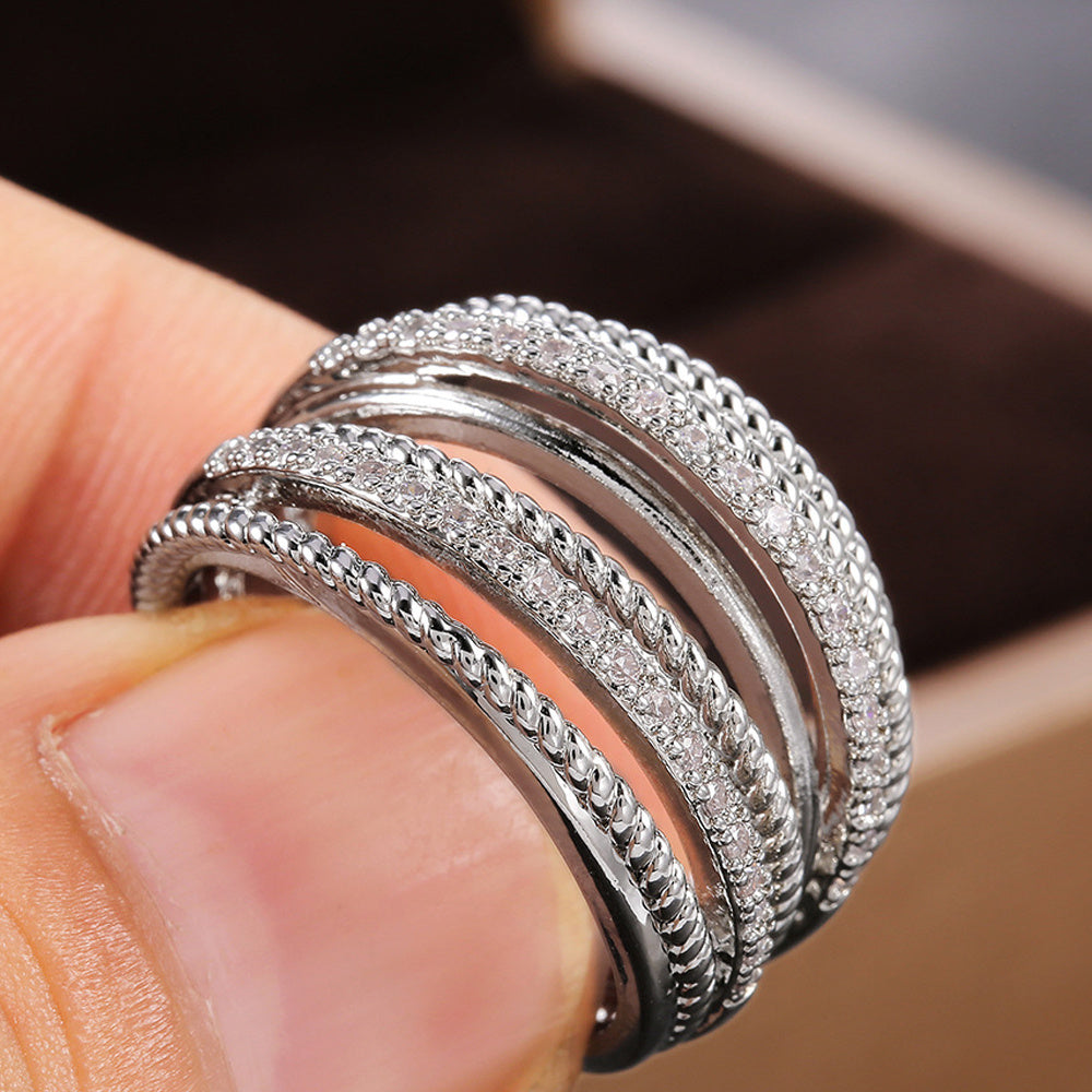 Romantic Rhinestone Cut Out Copper Ring