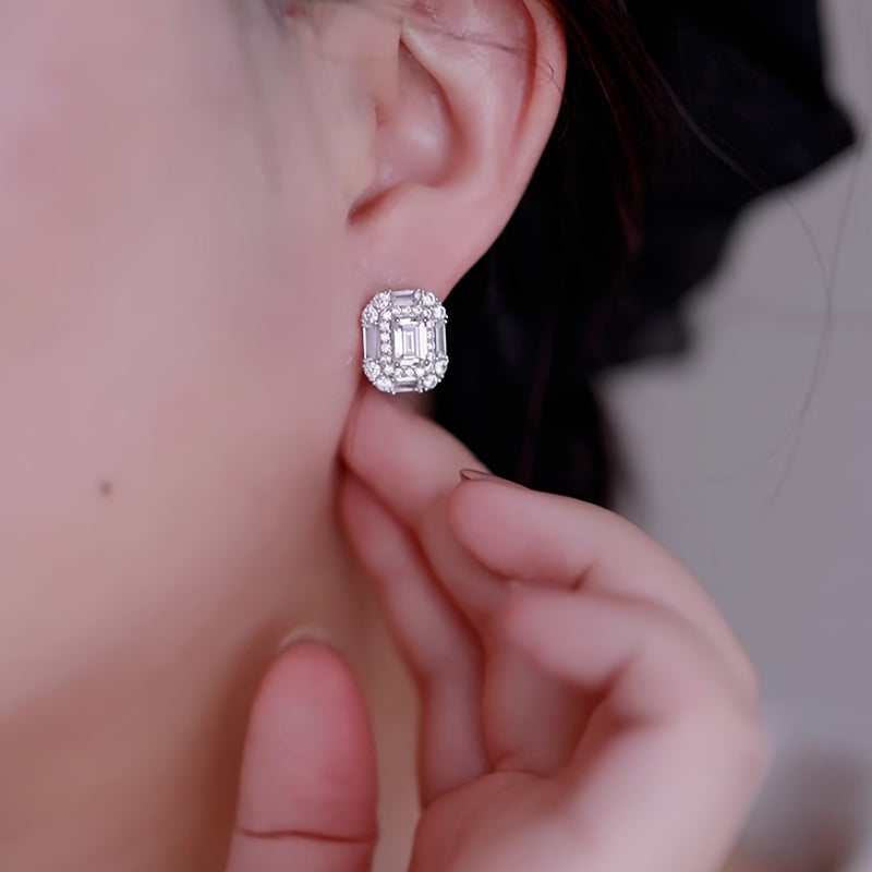 Elegant Rectangular Zirconia Earrings