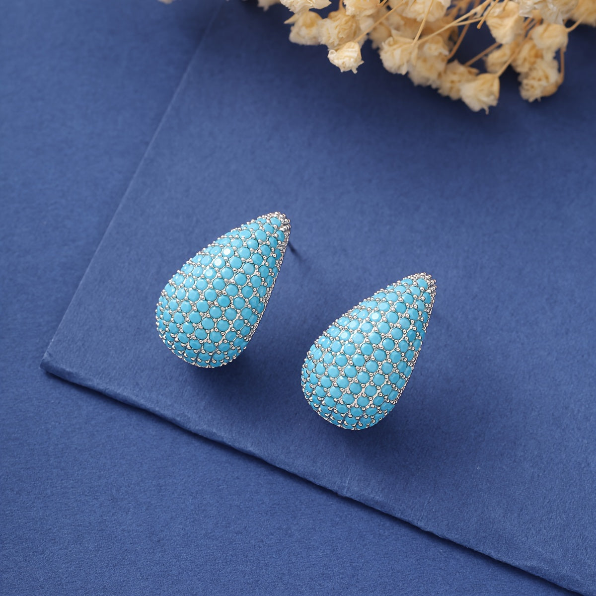 Sparkling Blue Water Drop Design Stud Earrings
