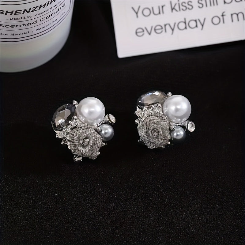 French Vintage Pearl Rose Earrings