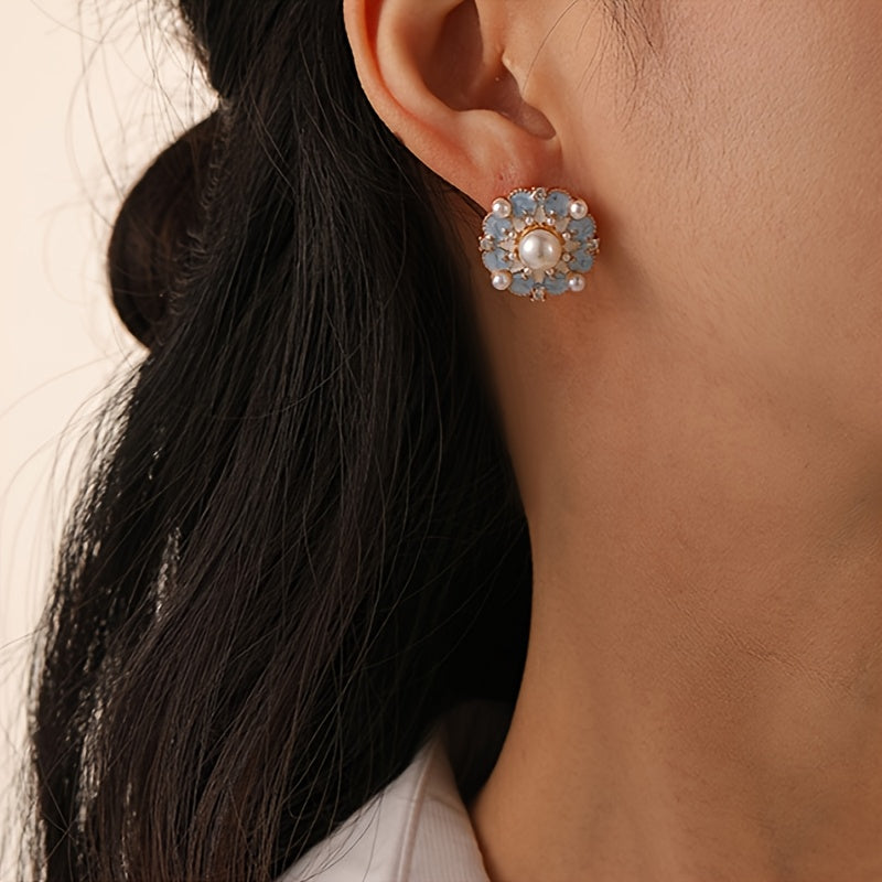 Vintage French Blue Oil Drop Flower Earrings
