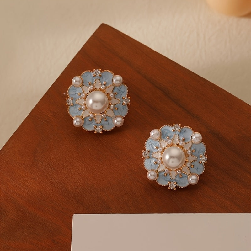 Vintage French Blue Oil Drop Flower Earrings