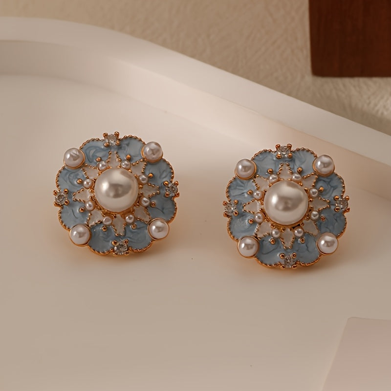 Vintage French Blue Oil Drop Flower Earrings