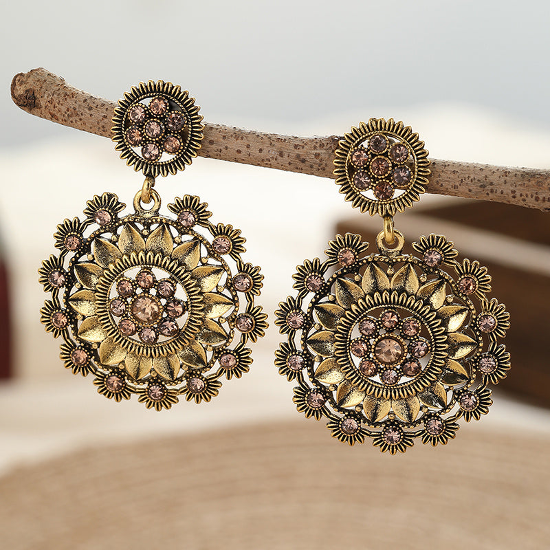 Vintage Copper Flower Dangle Earrings