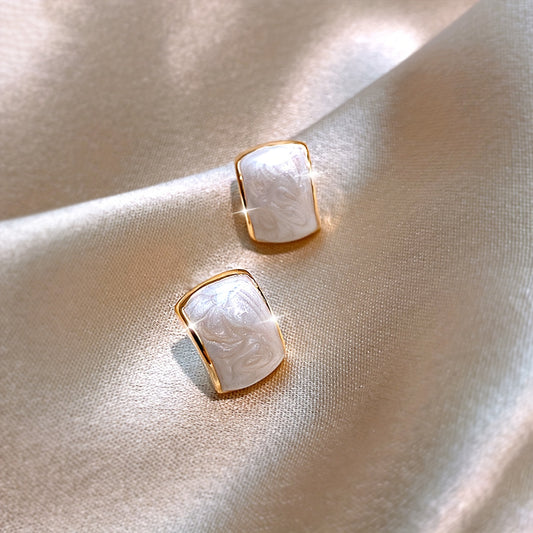 Square Shaped White Earrings