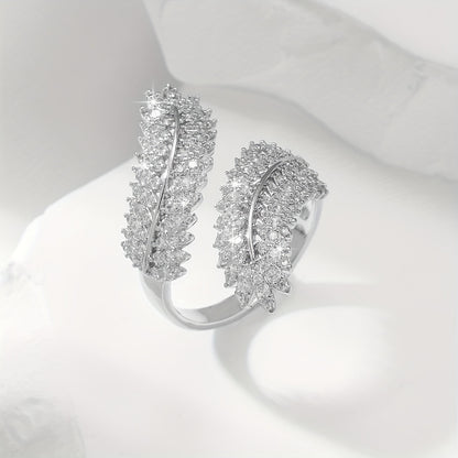 Shinny Zircon Leaves wrapping ring