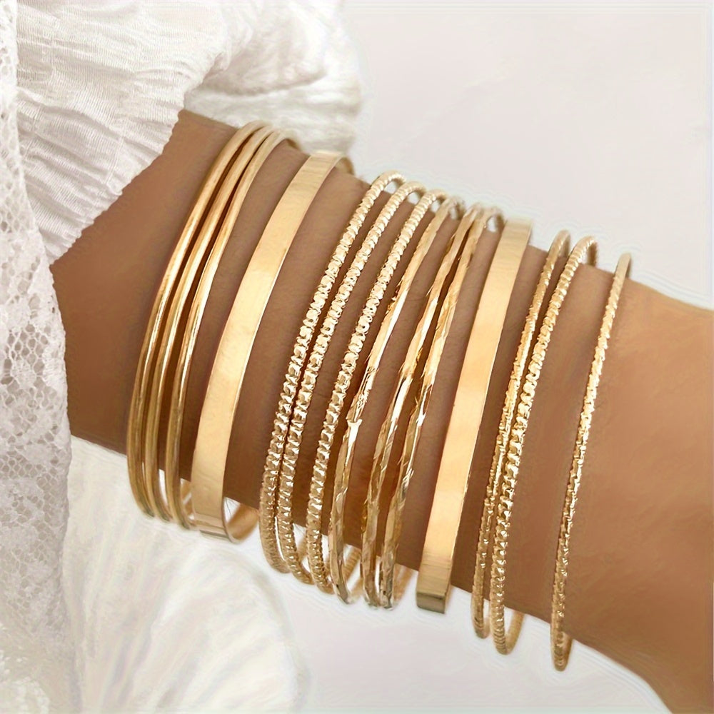 Simple Texture Wide Version Plain Bracelet Set