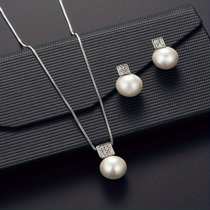 Silver and Pearl Necklace And Earring Set