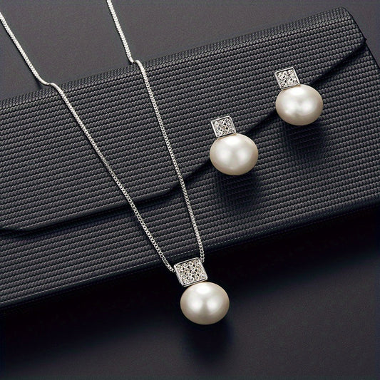 Silver and Pearl Necklace And Earring Set