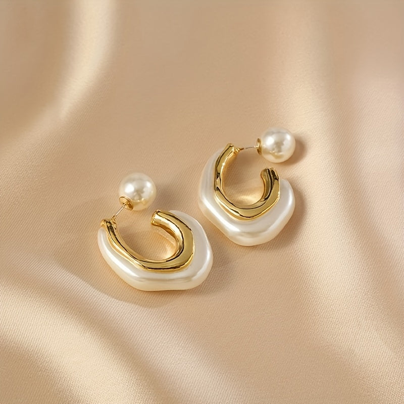 Gold Hoops with FAUX PEARL Earrings