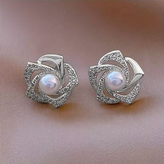 SILVER Hollow Flower Design Stud Earrings