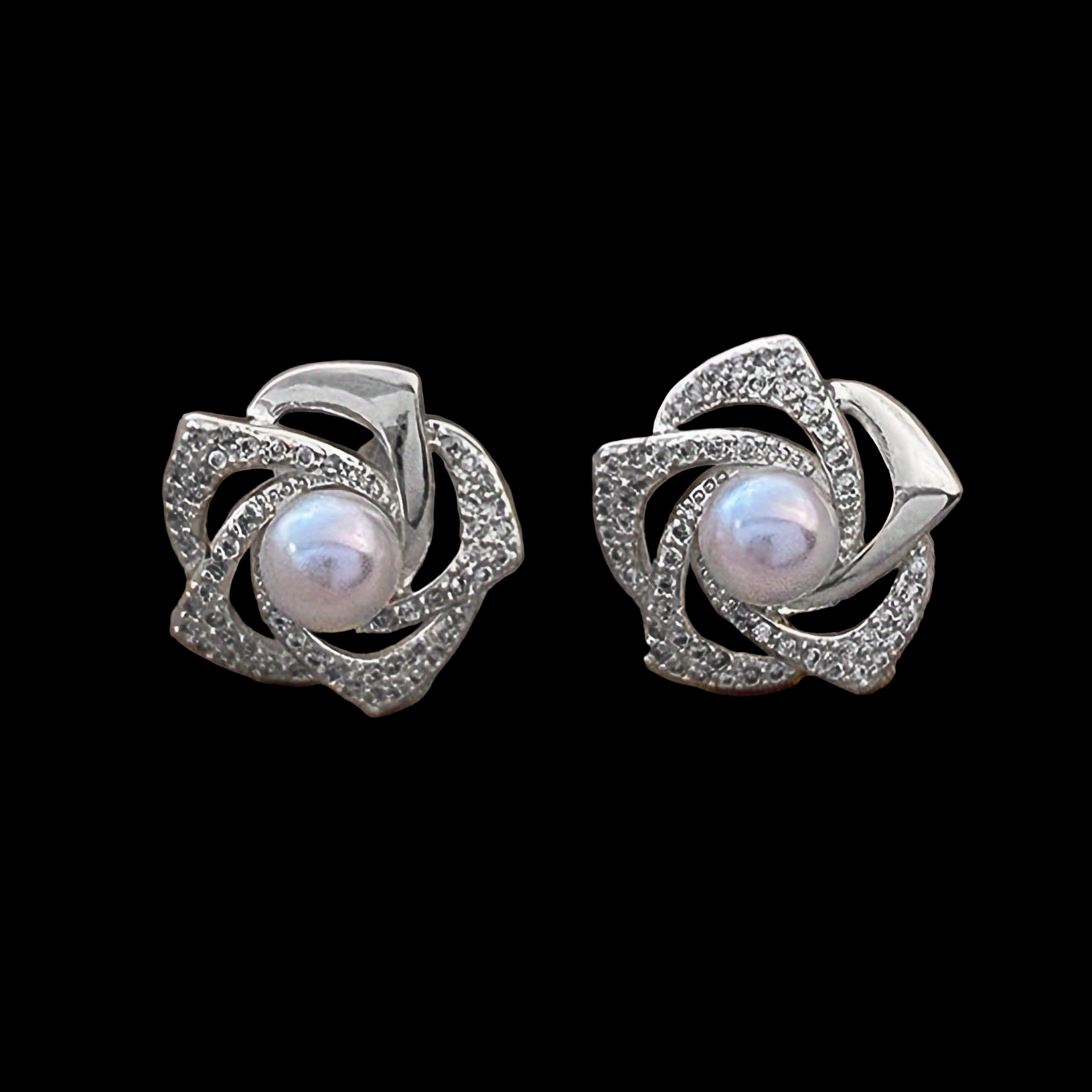 SILVER Hollow Flower Design Stud Earrings