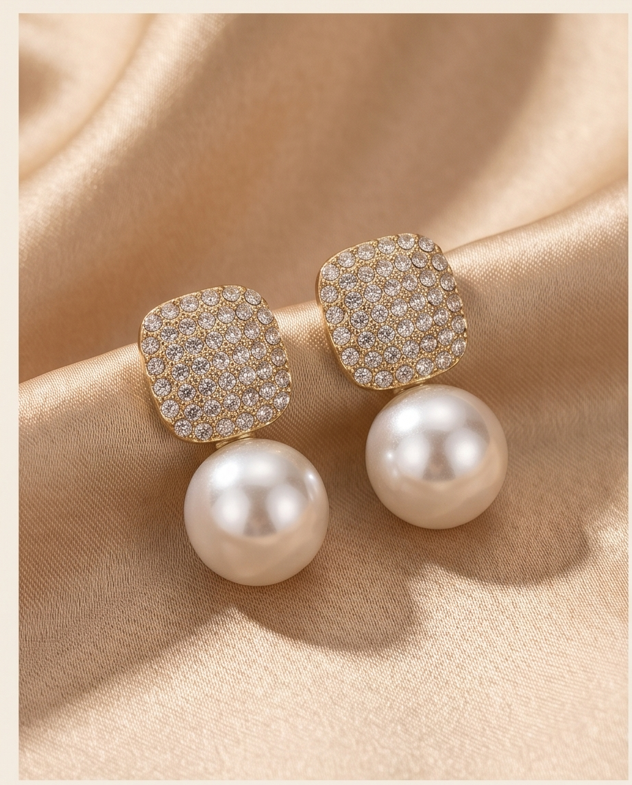 Artificial Crystal Pearl Earrings